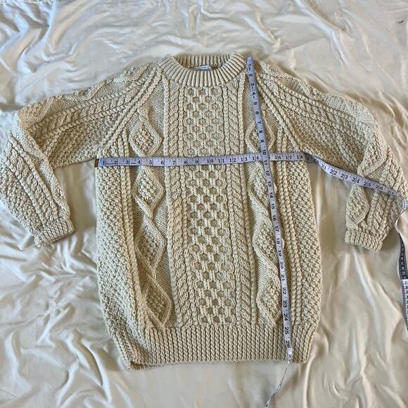 Vtg Cream 100% Wool Hand Cable Knit Pullover Sweater Sz L Irish Fisherman Heavy - Picture 7 of 7